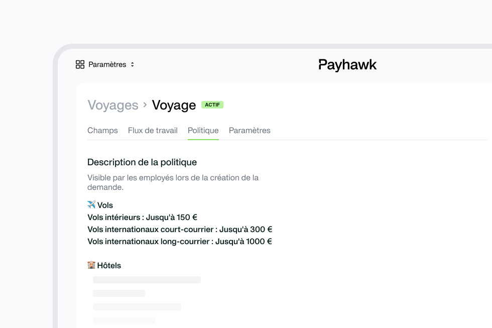 Image showing an example of a travel policy